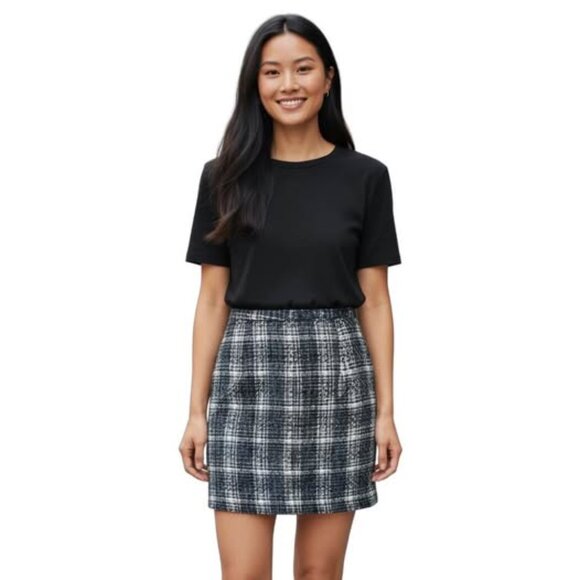 Loft Tweed Mini Skirt. SZ 2 Petite. Academia, school girl. Black, blue, white. - Picture 1 of 11